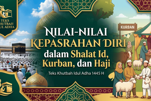Teks khutbah Idul Adha, Khutbah Idul Adha terbaru, Nilai kepasrahan Idul Adha, Makna kurban dan haji, Filosofi menyampaikan diri kepada Allah, Keteladanan Nabi Ibrahim, Keteladanan Nabi Ismail, Hikmah ibadah haji, Pesan moral shalat Idul Adha, Ibadah kurban sebagai ketaatan, Khutbah Idul Adha 1445 H, Naskah khutbah singkat.